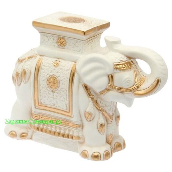 Индийский слон - подставка / бело золотой