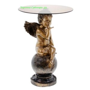 Подставка - стол декоративный " Ангел на шаре - поцелуй" со стеклом